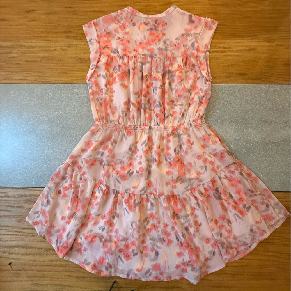 Steve Madden Faith Floral Mini Dress Pleated Bodice Tiered Ruffle Skirt Medium - Picture 3 of 11